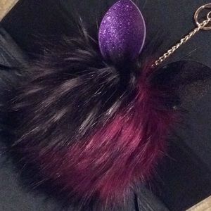 Furry Key Fob in Black / Burgundy